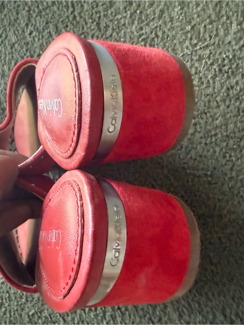 Calvin Klein Red Suede Slide Mules with Silver Studs - Picture 4 of 5